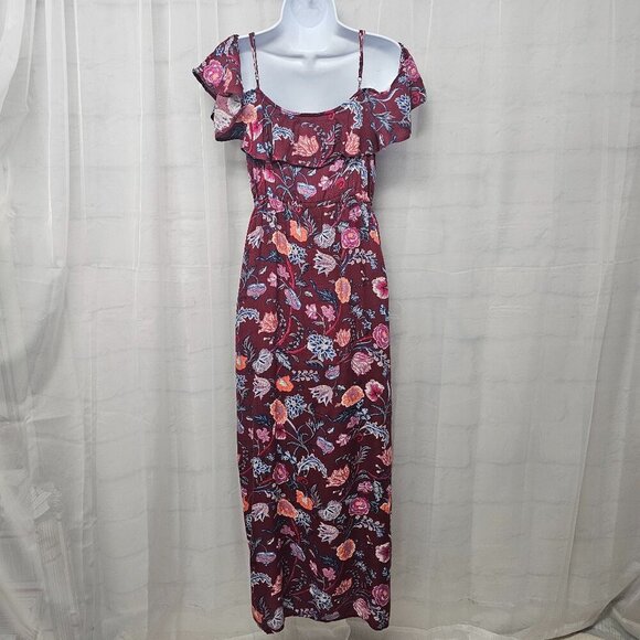 Lucky Brand Plum Floral Maxi Dress Cold Shoulder Boho Festival M - Picture 7 of 12